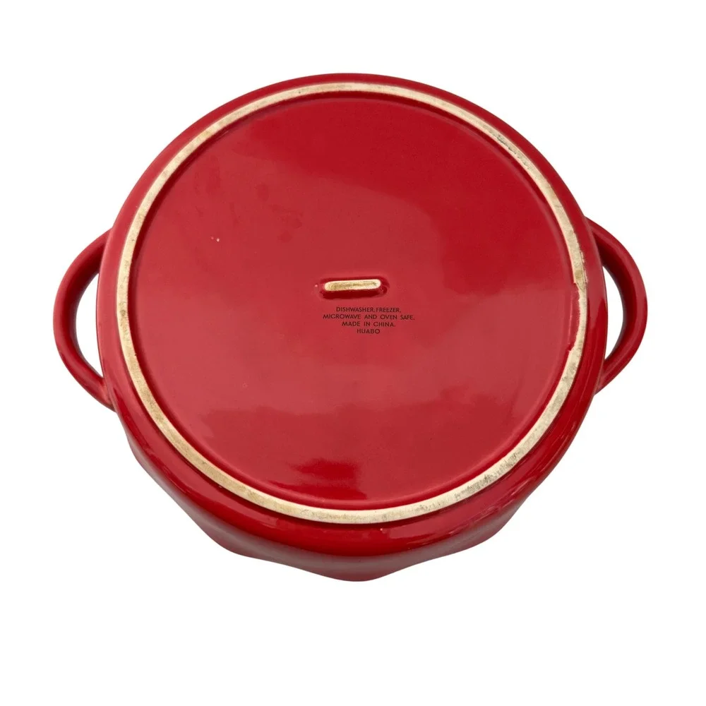 Huabo Apple Basket Pie Dish 9.5in Red Scalloped Ceramic Bakeware
